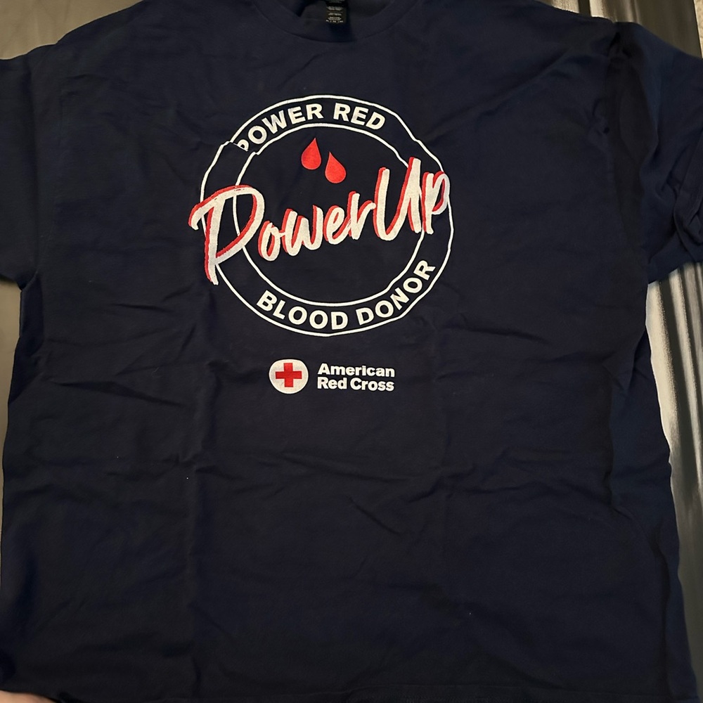 American Red Cross "Power Up" Blood Donor Tee in Navy with Red & White Logo